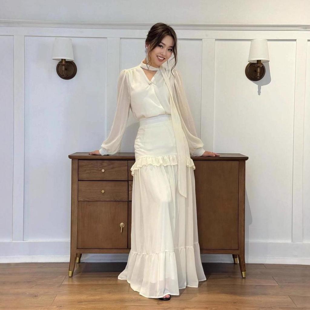 Женское ретро платье с V-образным вырезом, оборками, приталенное, Осень 2025