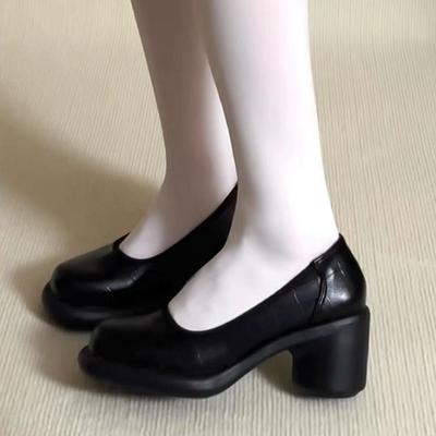 Ретро туфли на высоком каблуке женские не утомляют ноги весна новый для работы легкий рот универсальный толстый каблук Мэри Джейн одинарные туфли