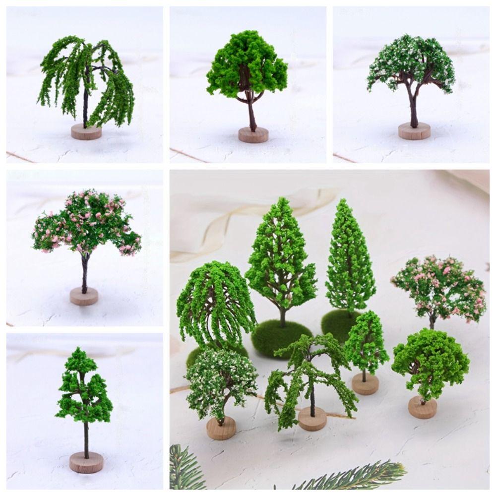 Artificial Moss Rocks/Wooden Base Model Trees Natural Green Dollhouse Mini Tree Building Model