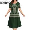 Fashionable Women's Dress, Retro Ethnic Style Round Neck Short Sleeved Summer Dress, Women's Loose Casual Plus Size Bohemian Dress