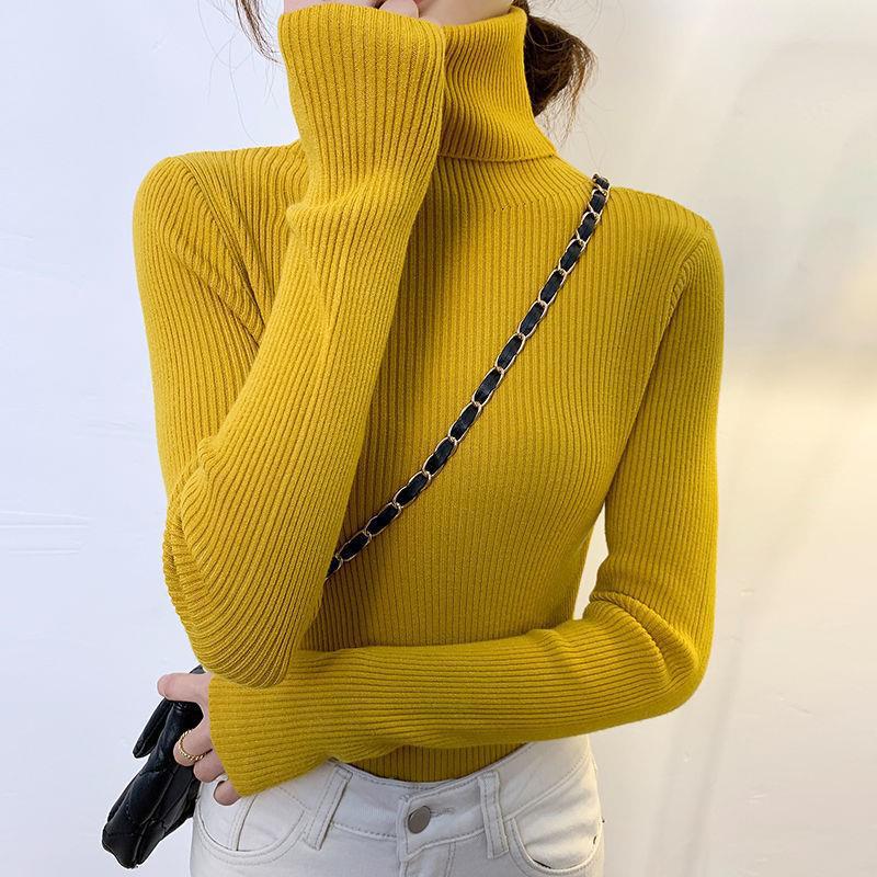 GMXIA Large-sized High-neck Sweater, Women's Autumn and Winter Pullover, Long-sleeved Base Layer, Women's Knitted Sweater