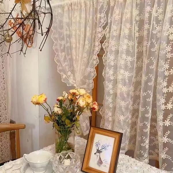 WTEMPO 2 шт., французская пасторальная кремовая занавеска с вышивкой, кружевная занавеска для окна спальни, перфорированная занавеска