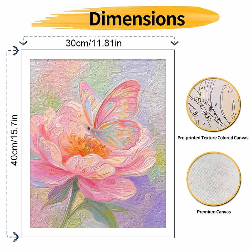 Digital oil painting art painting kit handmade diy pastel butterfly pink peony flower floral canvas texture home decorations
