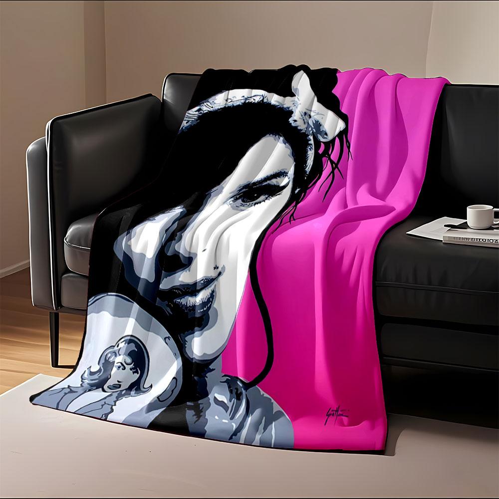 Pop art-style portrait of a woman with bold colors and graphic contrasts. for all seasons blanket lunch break throw gift