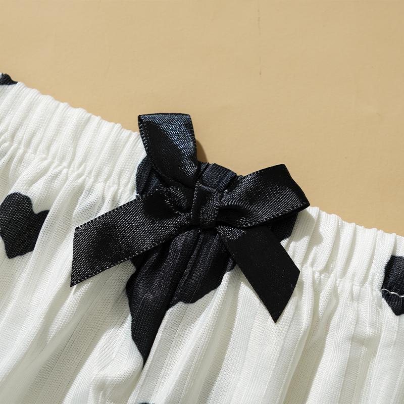 2 Pcs/Set Women Summer Pajamas Suit Adjustable Strap Sleeveless Heart Print Crop Top Shirring Bedroom Sleepwear Set