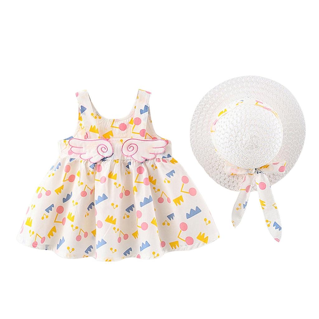 Летний комплект для девочек без рукавов с милым принтом принцессы в платье и шляпе
