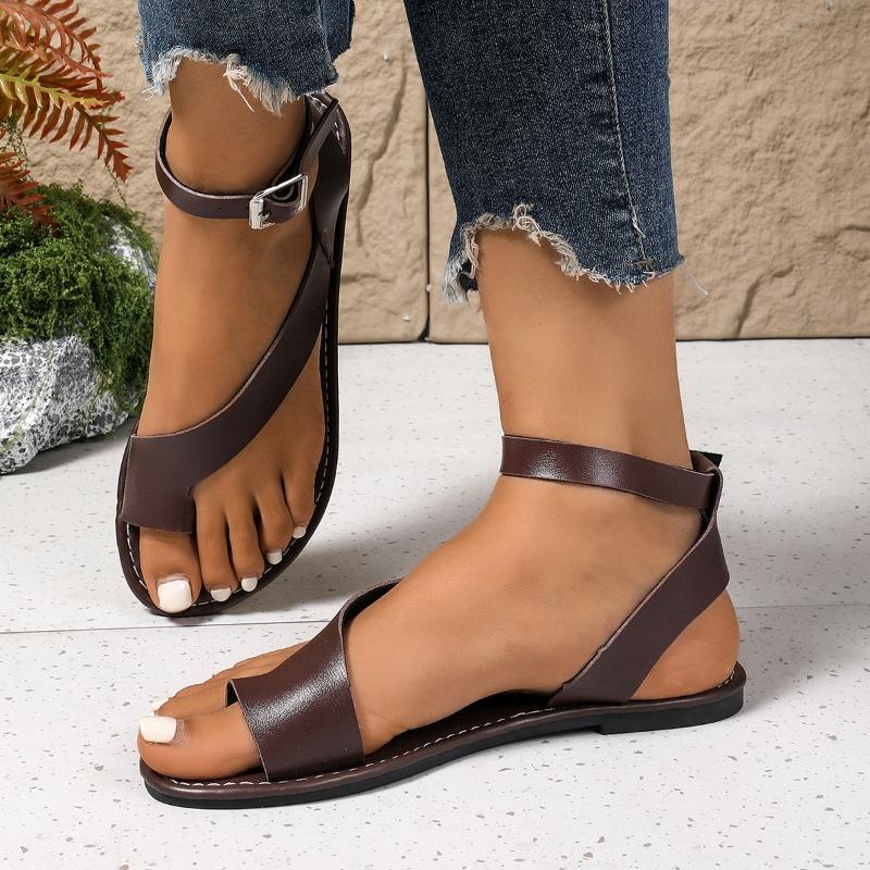 Модные плоские римские сандалии для женщин 2025Лето Новая мода Вьетнамки Простой дизайн Нога голая Ремешок с пряжкой Женская обувь Zapatos De Mujer