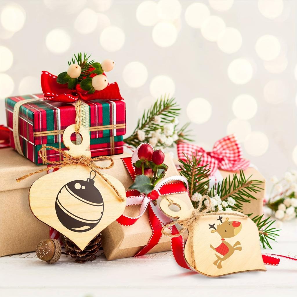 14 Pcs/set DIY Christmas Wooden Hanging with Picture Set  Wooden Blank Wooden Pieces with Picture Set  Holiday Family Gathering Crafts