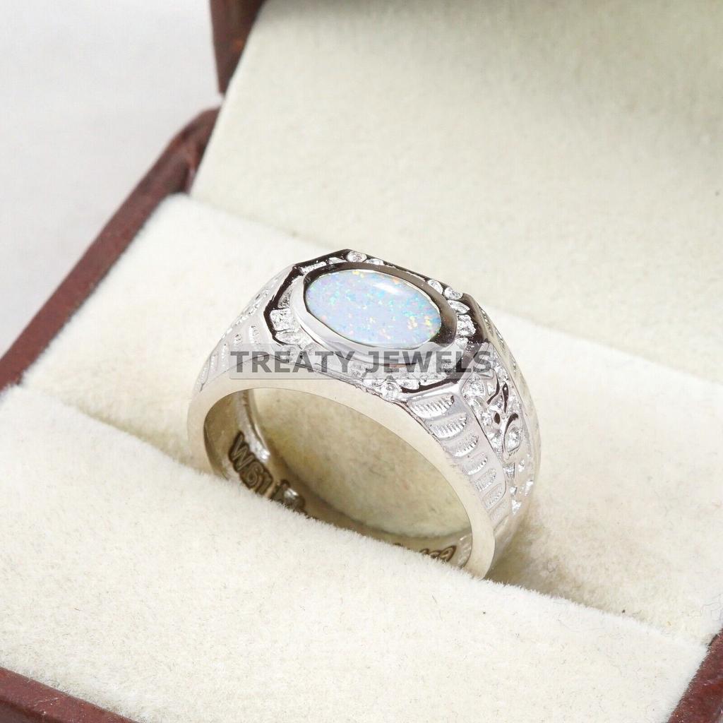 Opal Oval Cut Gemstone With 925 Sterling Silver Ring For Men's #B412 JL375683793121