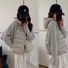 Light and thin knitted sweater sleeve splicing down padded jacket women's fake winter gray winter thickened hooded jacket