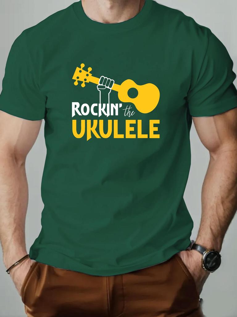 Мужская футболка с коротким рукавом 'Rockin' the Ukulele' Графический принт Музыкальная тематика Повседневный Уличный стиль Летняя Модная футболка Топ