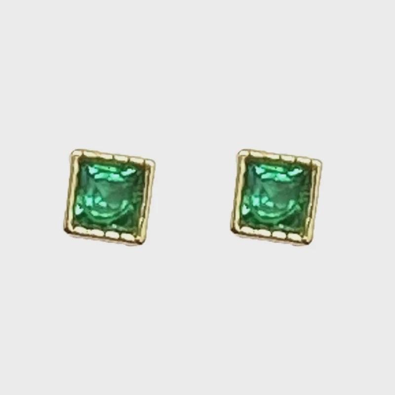 Зеленые мини-серьги-гвоздики с иглами из серебра 925 пробы для мужчин и женщин