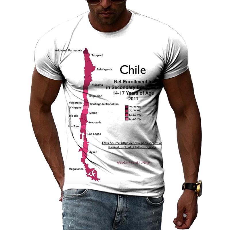Летние мужские футболки с 3D принтом в стиле хип-хоп Harajuku, футболки с круглым вырезом и короткими рукавами, природные пейзажи, карта и флаг Чили