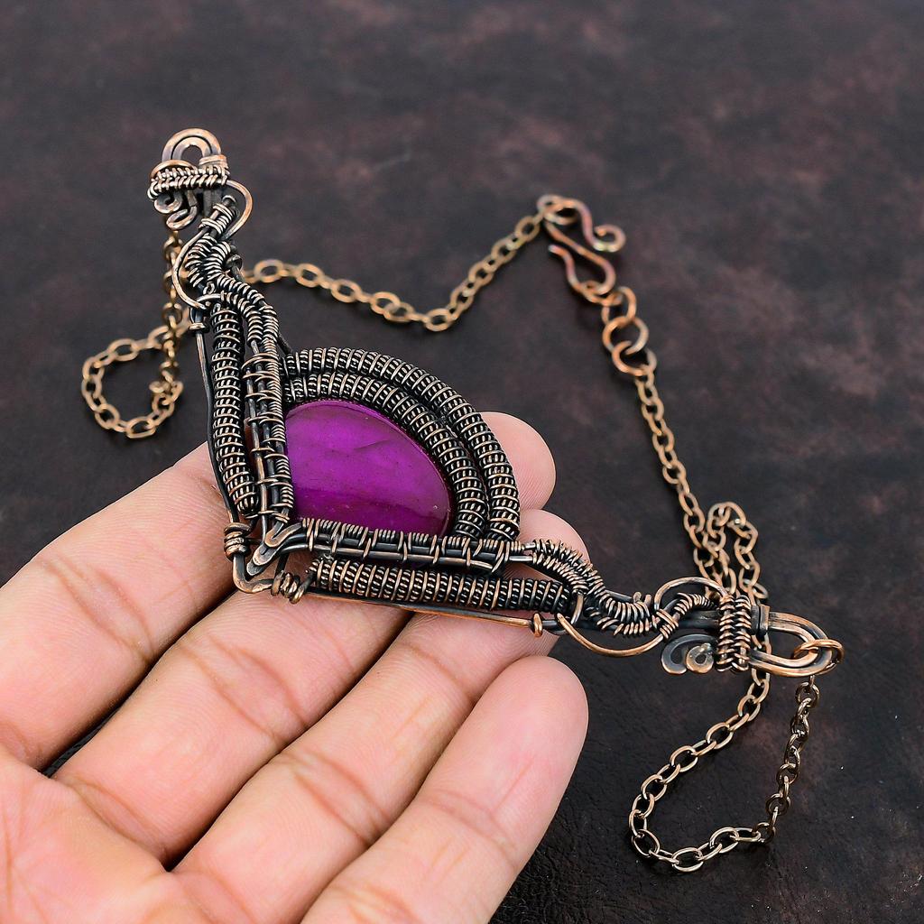 Ожерелье из фиолетового огненного лабрадорита, ожерелье из медной проволоки с драгоценными камнями, регулируемое ожерелье из медной цепочки, ювелирные изделия ручной работы для подарка