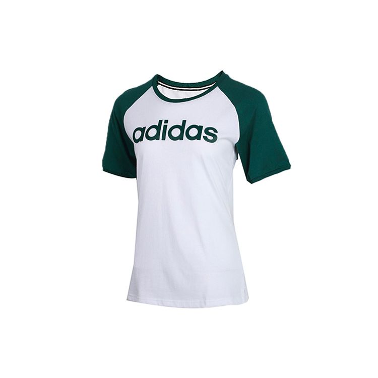 adidas Футболка с принтом логотипа Neo, повседневная, спортивная, с круглым вырезом и коротким рукавом, женская, зеленая GL1177
