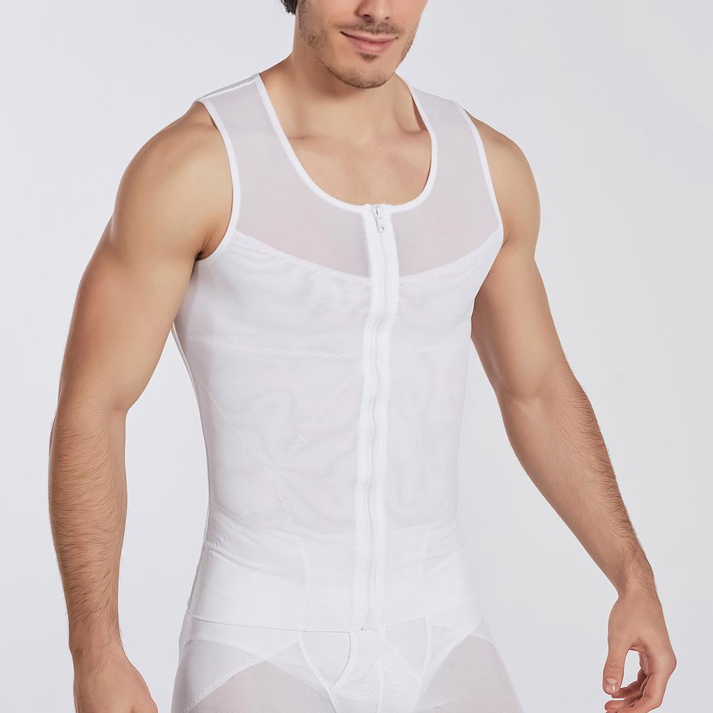 Men's Zippered Body Shaping Vest With Thin Buttons For Adjusting Chest And Abdomen