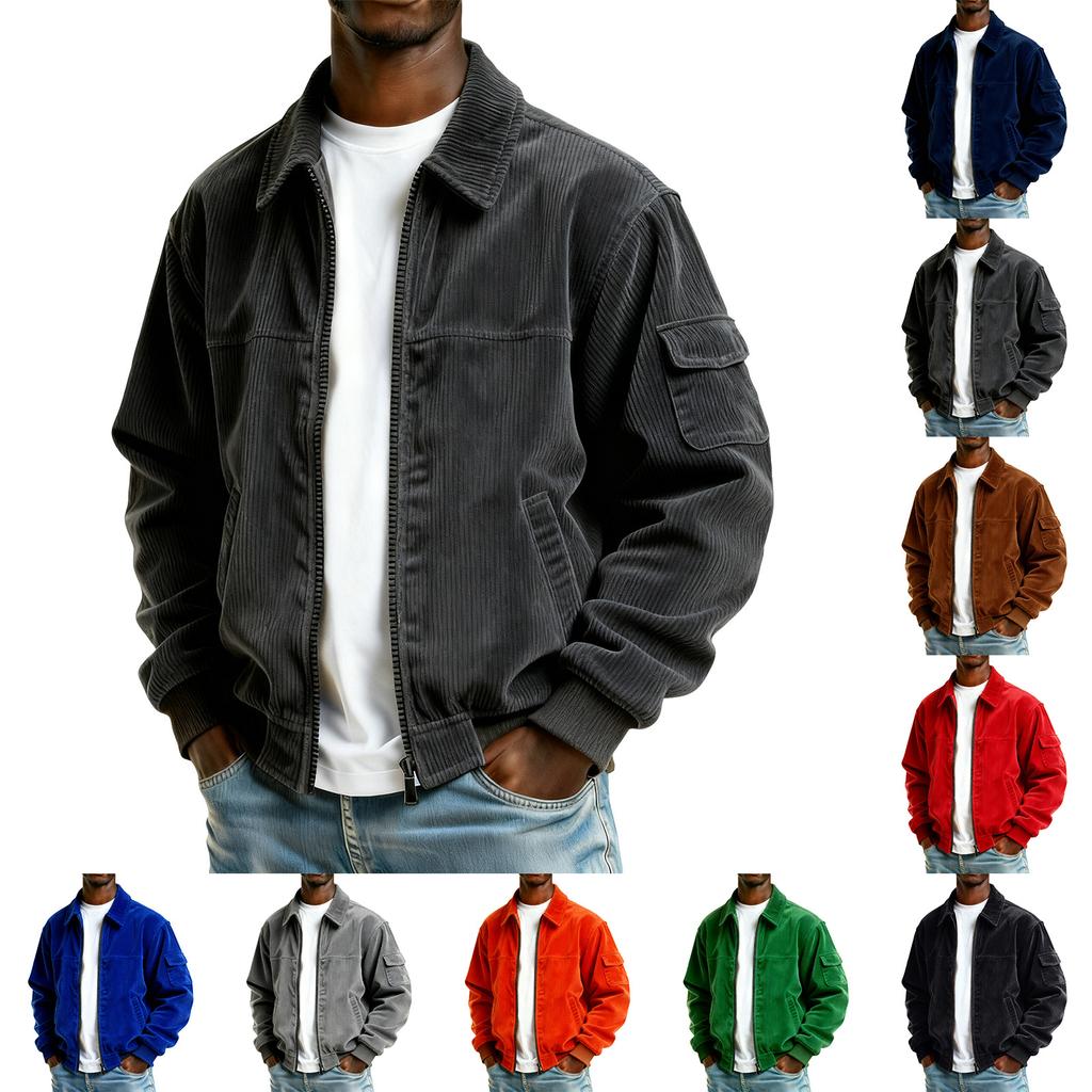 Men's Corduroy Pocket Zipper Jacket Men's Plus Size Casual Sports Jacket