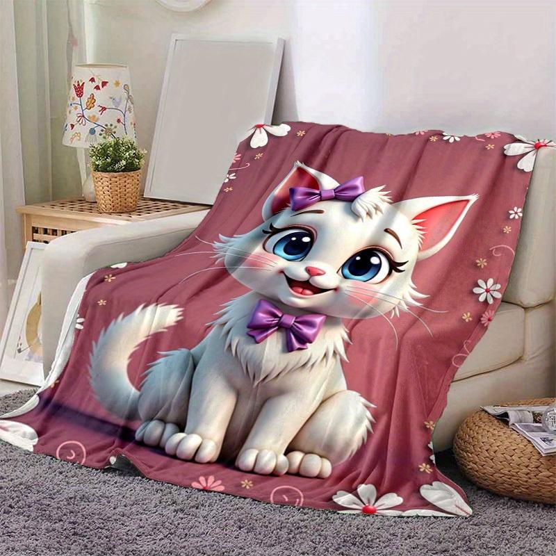 1pc Cute Cartoon Cat Throw Blanket - Seasonal Decorative Blanket for Home, for Decorating Your Own Sofa and Living Room, Super Soft Flannel,