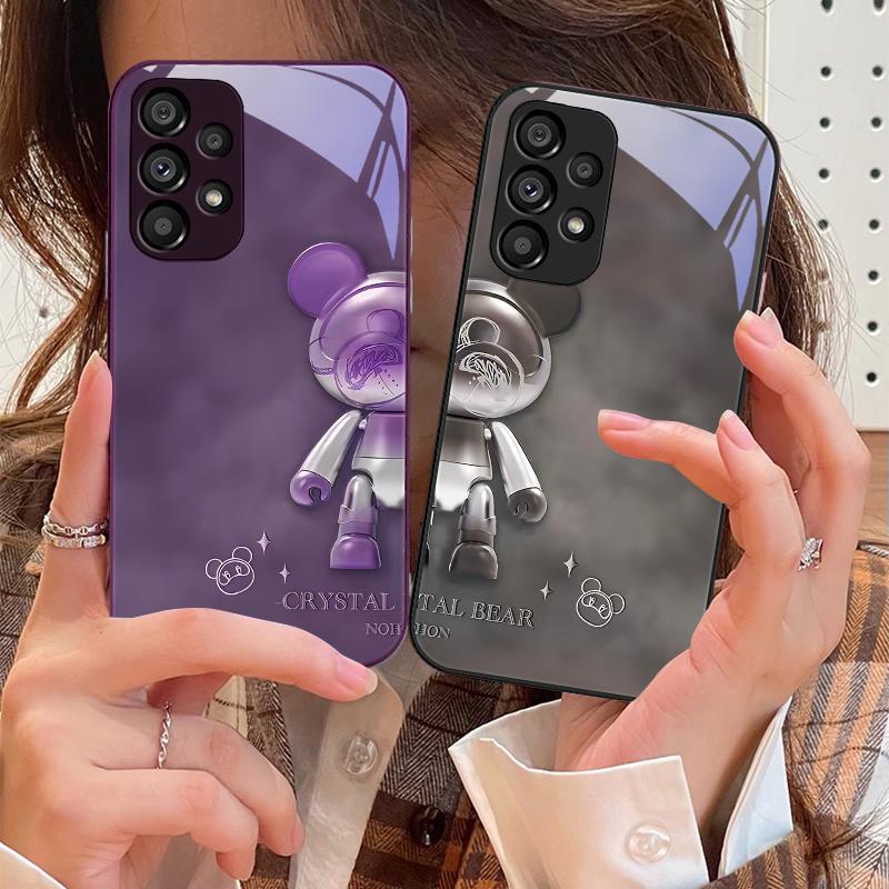 Кристаллический Металлический Медведь для Samsung Galaxy S10 4G S20 11E 30 S21 21Fe 22 S24 Pro S23 Ultra 5G S8 S9 Чехол для телефона из закаленного стекла