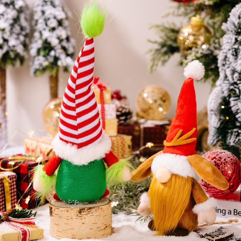 Adorable Red And White Striped Grinch And Rudolph Gnome Christmas Decoration Plush Figure