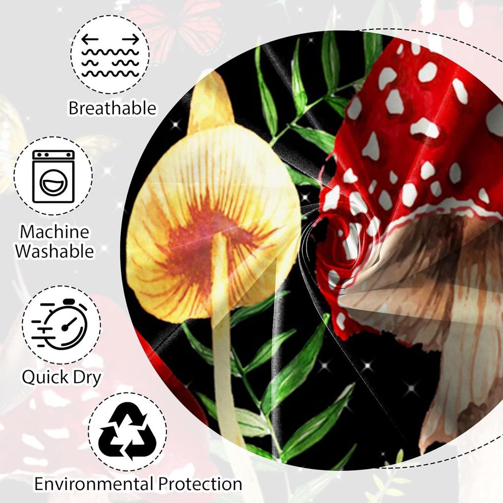 Renaiss 72X72 Inches Mushroom Boho Shower Curtain Retro Red Mushrooms Butterfly Botanical Wildflowers Green Plant Starry Night S