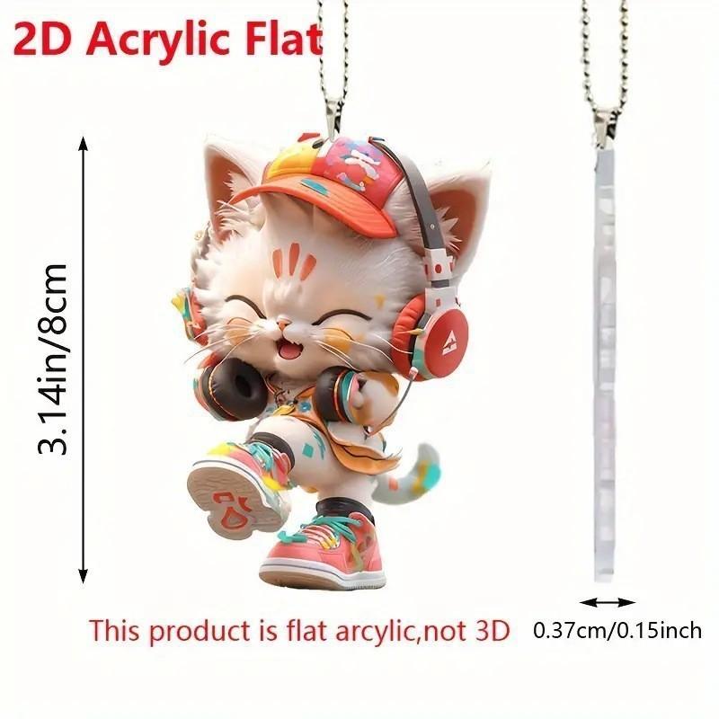 Cute Listening To Music Colorful Cat Pattern, Acrylic Pendant For Fun Vehicle Accessory