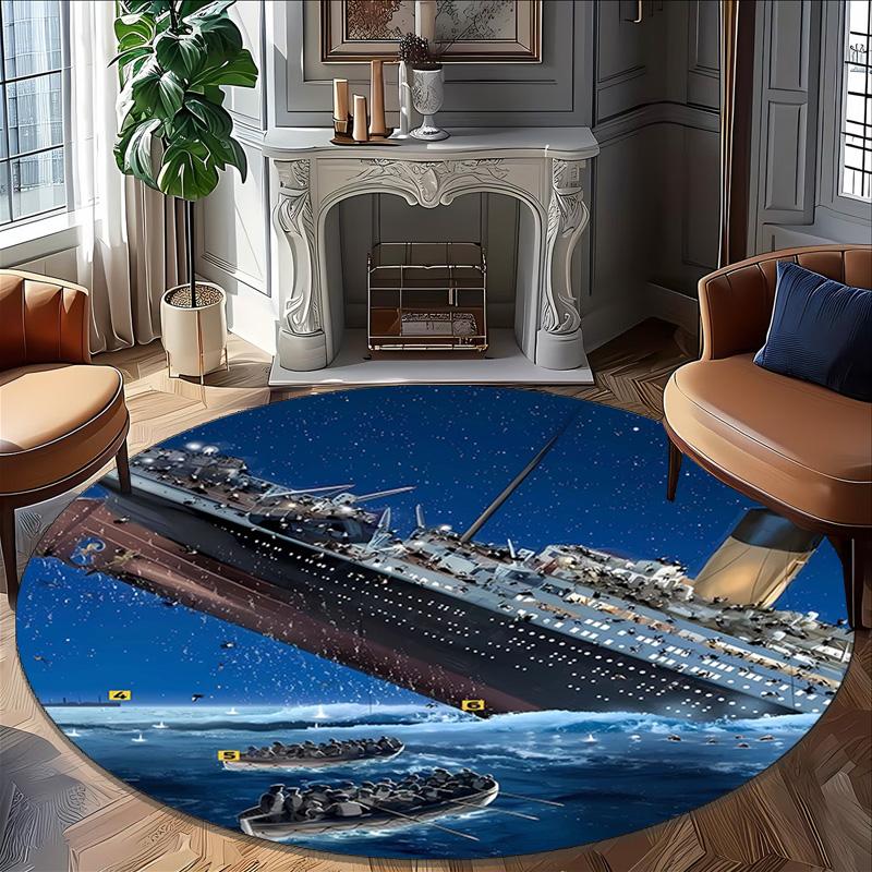 1pc Titanic1 Print Round Carpet Chair Round Carpet Suitable for Bedroom Living Room Home Decorative Carpet