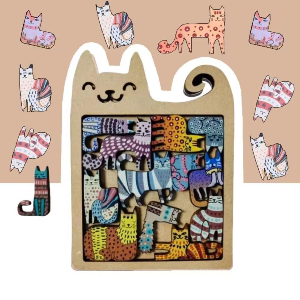 Early Education Cat Shaped Puzzle Wooden Animal Puzzle Creative Cat Puzzle Game Birthday Gift