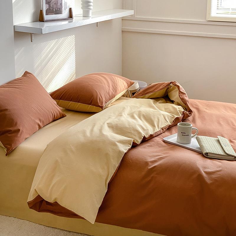 Сплошной цвет в скандинавском стиле, комплект из четырех предметов из чистого хлопка, простыня из хлопка, пододеяльник, простой комплект из трех предметов, пододеяльник