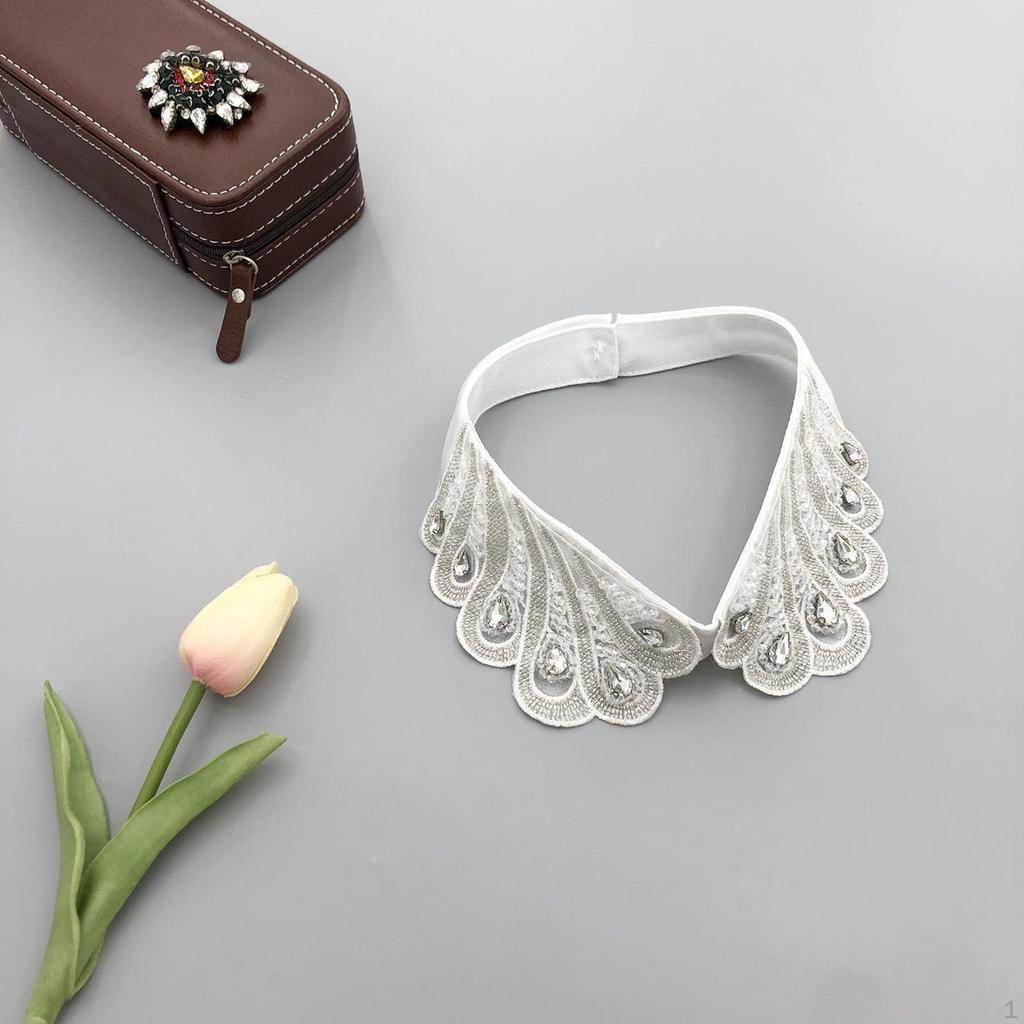 Кружевная рубашка с ручным бисером, колье с лацканами, повседневная сетчатая съемная блузка для платьев, тематическая