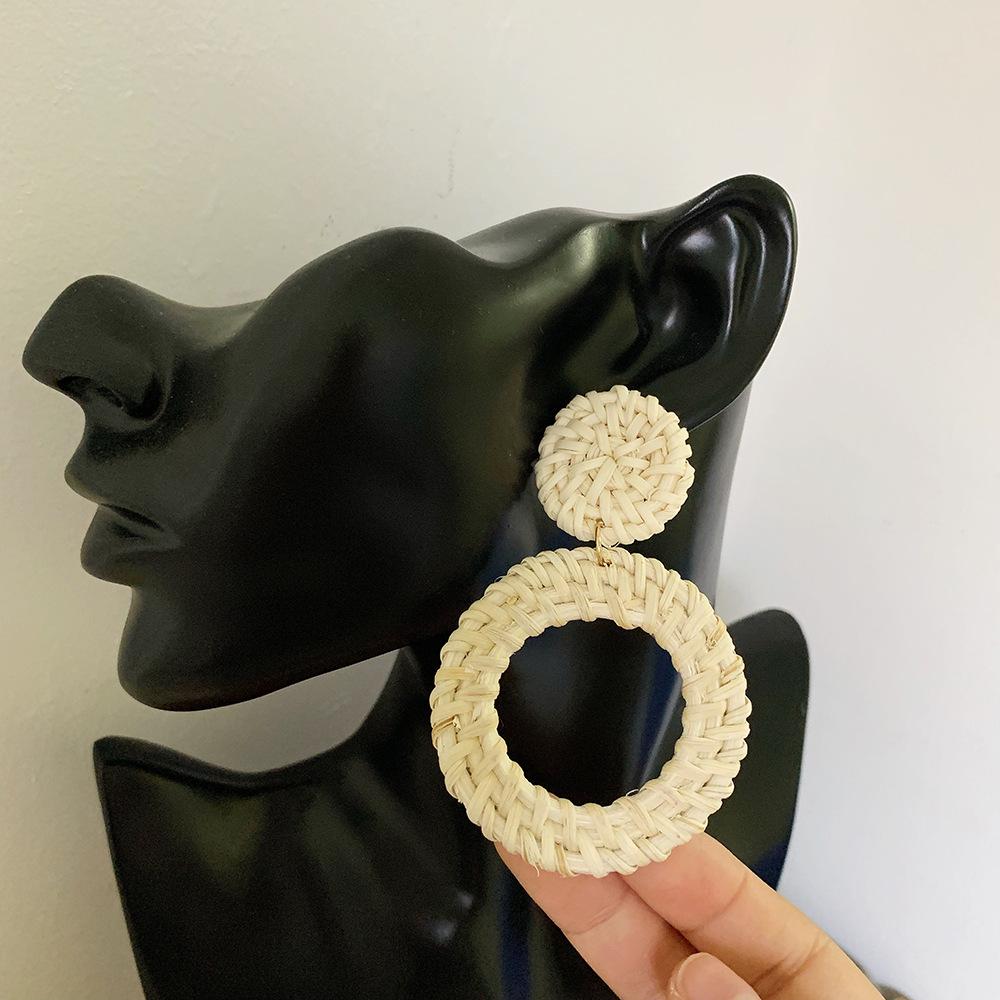 Серьги-подвески из соломы с геометрическим узором из ротанга и бриллиантами для женщин