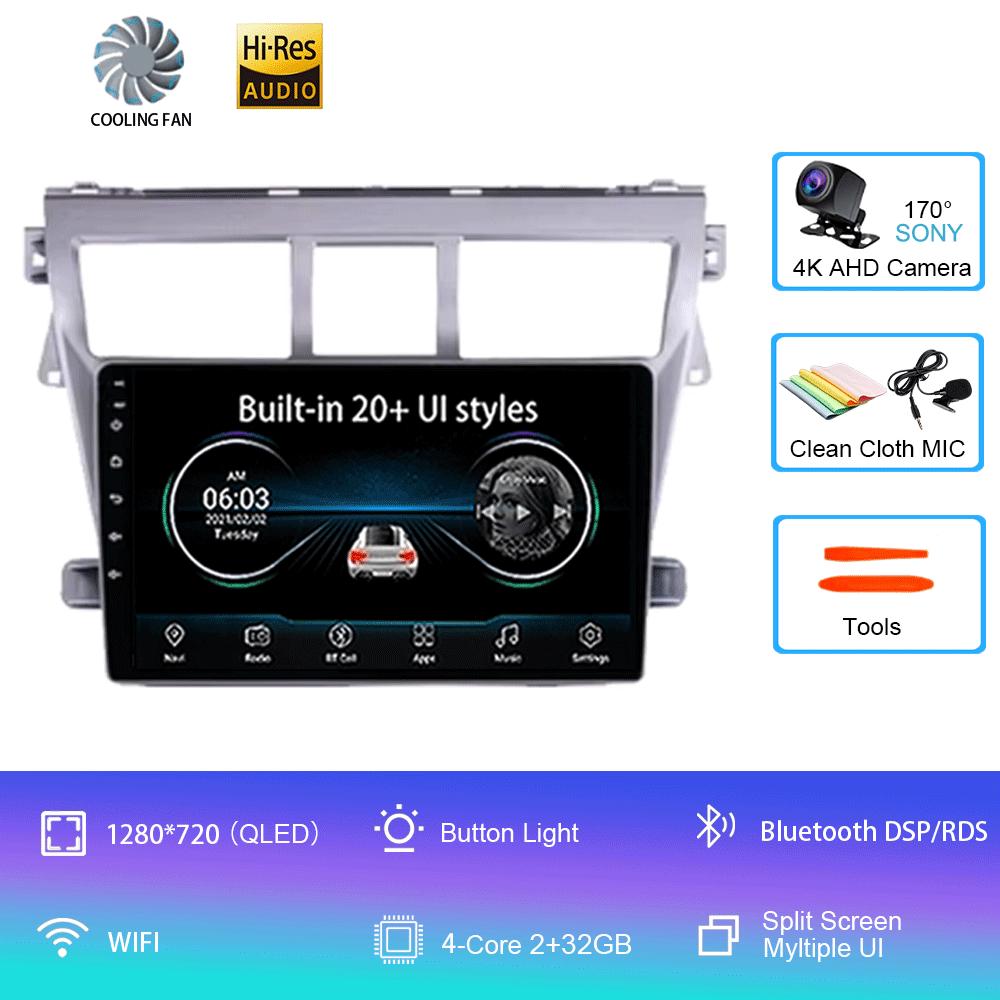 Для Toyota Vios Yaris 2007 2008 - 2012 9-дюймовый автомобильный стерео радио мультимедийный видеоплеер Android 14 Auto Carplay GPS навигация