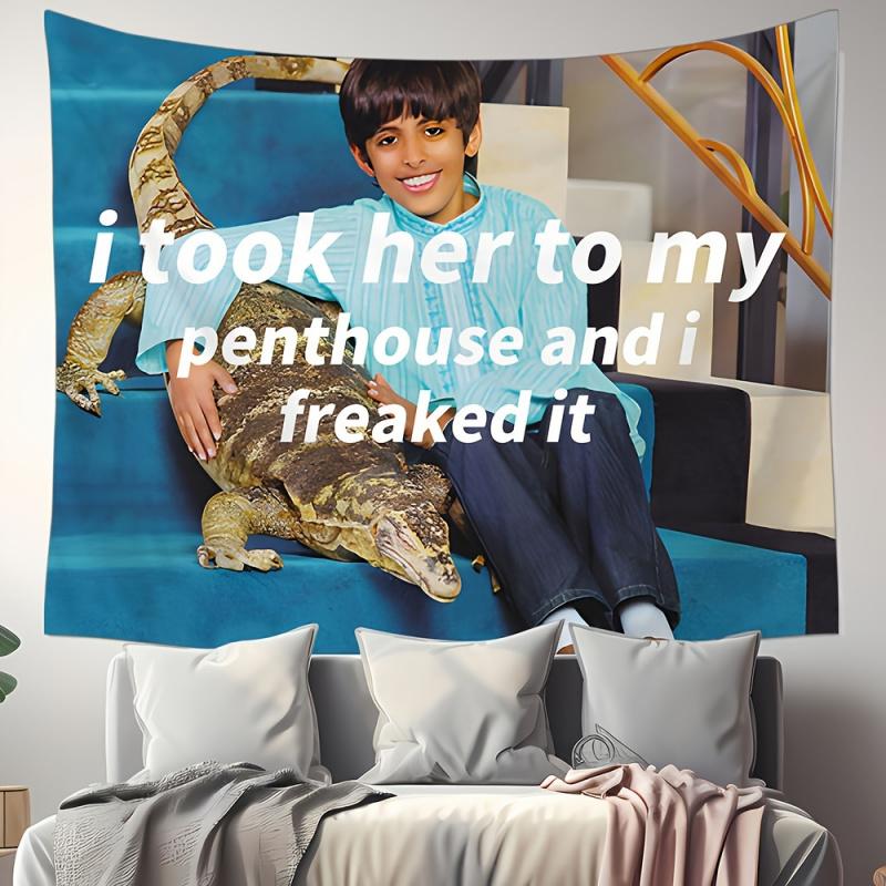 VIKAMA Гобелен для спальни и гостиной с i took her to my penthouse and i freaked it Смешной мем и Забавный парень-ящерица