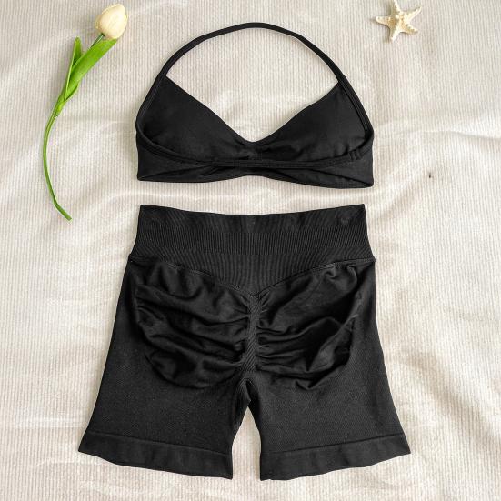 Комплект из 2 предметов для тренировок: Топ на бретелях с открытой спиной и Спортивные шорты с высокой талией и ремешками для женщин