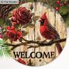 Cardinal Wooden Christmas Welcome Sign - Navidad Round Sign for Front Door, Yard, Wall Hanging Decor - Ideal Christmas Gifts Christmas Decoration