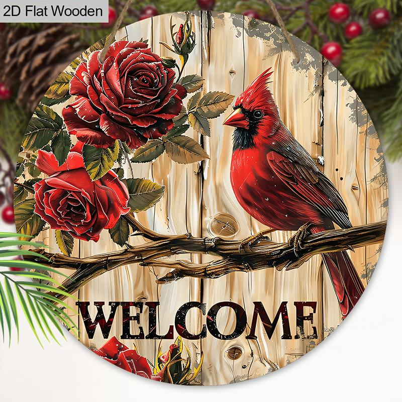 Cardinal Wooden Christmas Welcome Sign - Navidad Round Sign for Front Door, Yard, Wall Hanging Decor - Ideal Christmas Gifts Christmas Decoration