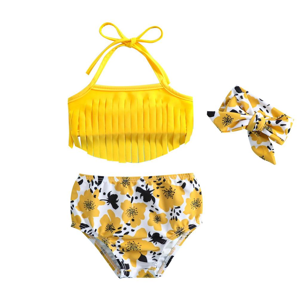Butterfly Floral Tassel 3-Piece Swimsuit for Baby and Toddler Girls