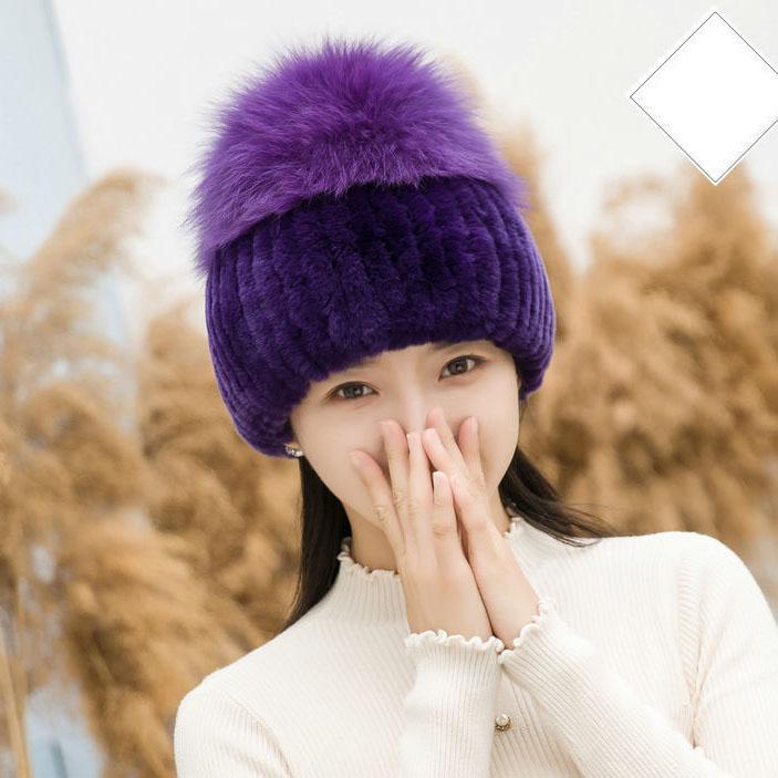 Зимняя теплая женская шапка из меха лисы и рекса, меховая шапка из рептилии, хорошая эластичность