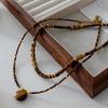 Retro Tiger Eye Natural Stone Necklace - Irregular Design, Versatile Ethnic Style, High-End Choker & Sweater Chain