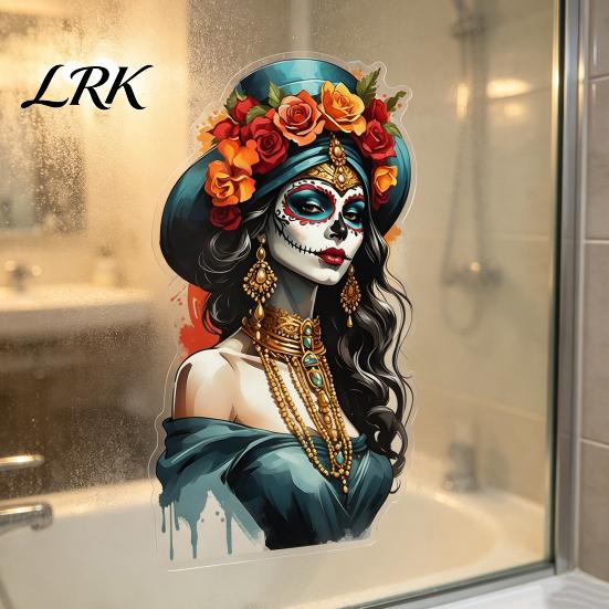 Прочные Уличные Наклейки на Окна Мексиканская Скелет Девочка Катрина Наклейка на Стену, День Мертвых Художественный Съемный Арт Портрет Наклейка, Водонепроницаемый