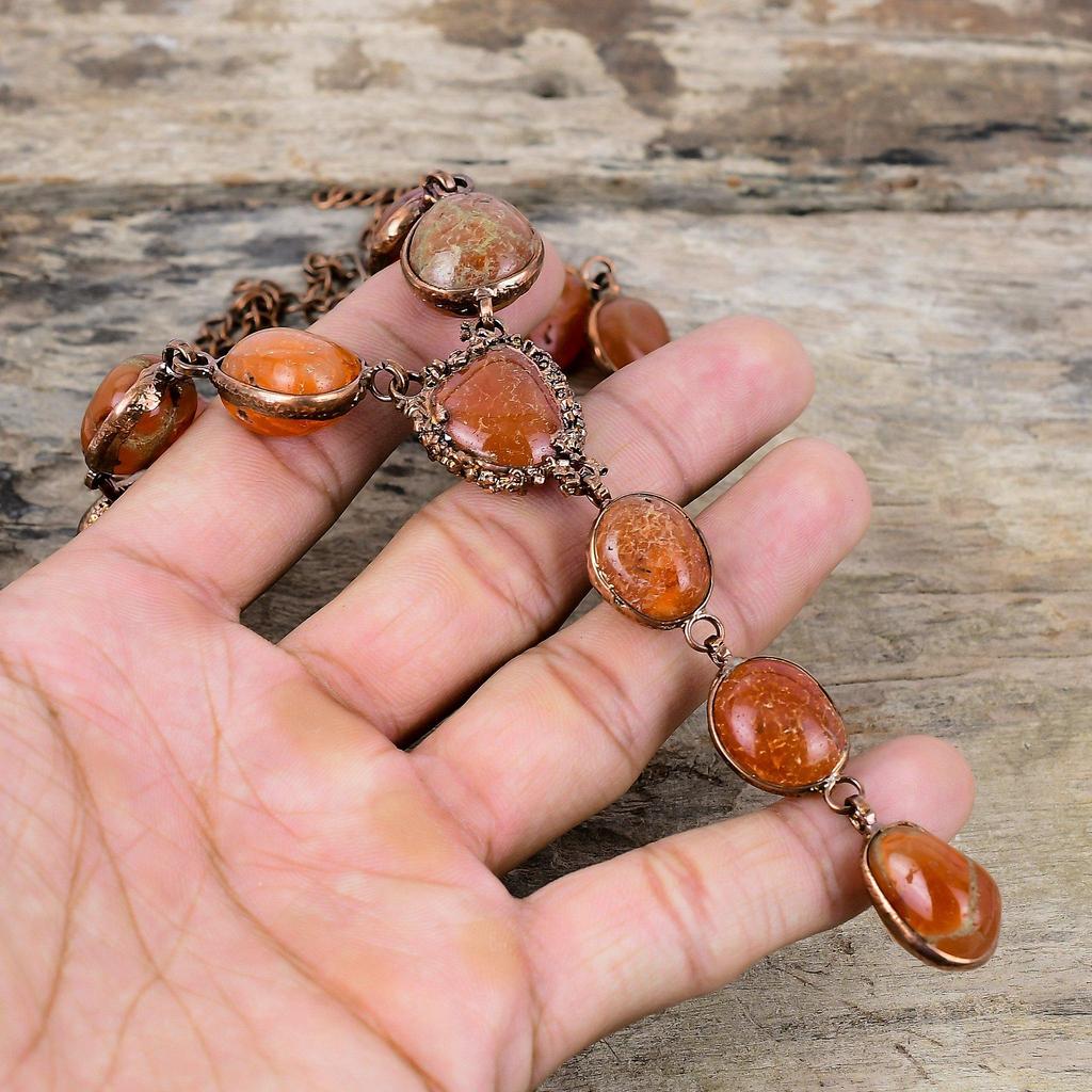 Ожерелье из сердолика, медное ожерелье, гальваническое медное ожерелье, регулируемая цепочка, ожерелье, гальванические украшения, подарок на годовщину, ожерелье ручной работы