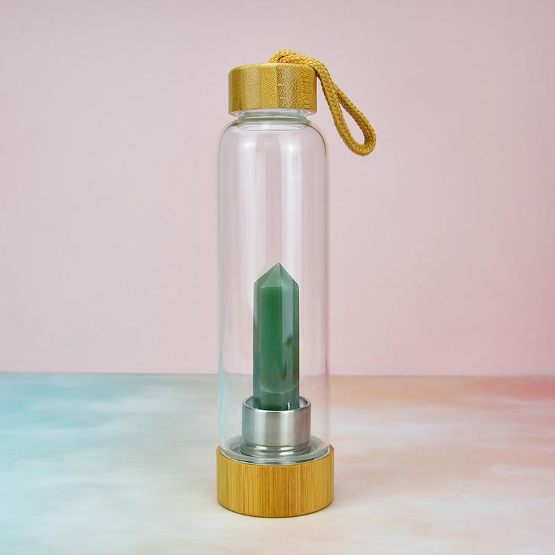Стеклянный стакан для воды Энергетический столб из кристаллов Бамбуковая крышка Набор натуральных кристаллов Стеклянный стакан