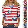 Women's Fashion Casual Round Neck 3/4 Sleeve Loose Independence Day Printed T-Shirt Ladies Top