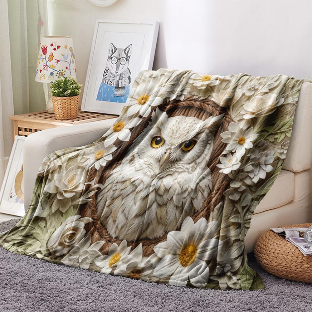 1Pc owl Print Flannel Blanket, High quality Comfortable for All Seasons, Home Decor, Warmth and Comfort, Perfect for Christmas Gifts W64