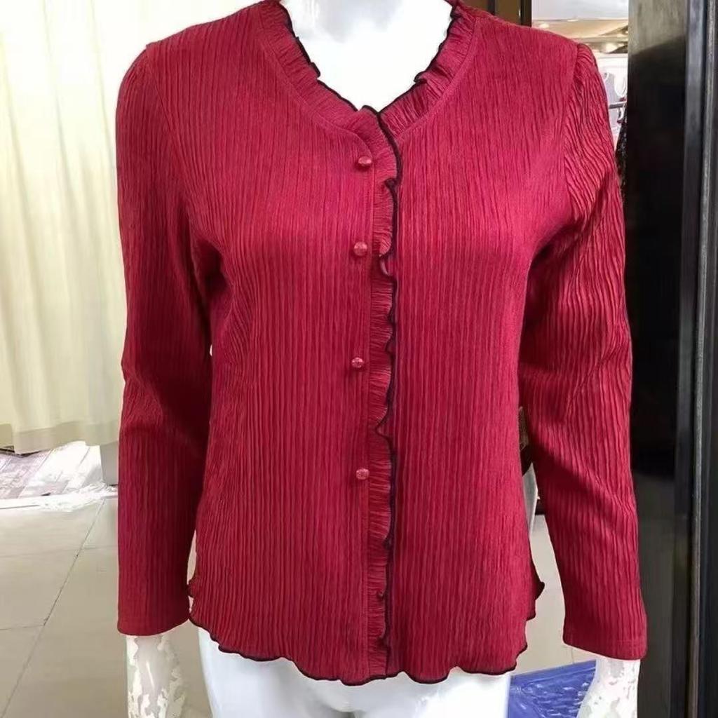 Шикарный французский топ с длинным рукавом из шелкового крепа, стройнящий фигуру, для весны и осени