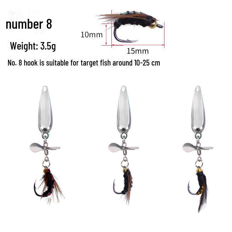 Модификация приманки-приманки: Без литого поддона, блестки в виде моли, пропеллер, микроблестки, крючки от комаров и белые планки, загнутый рот.