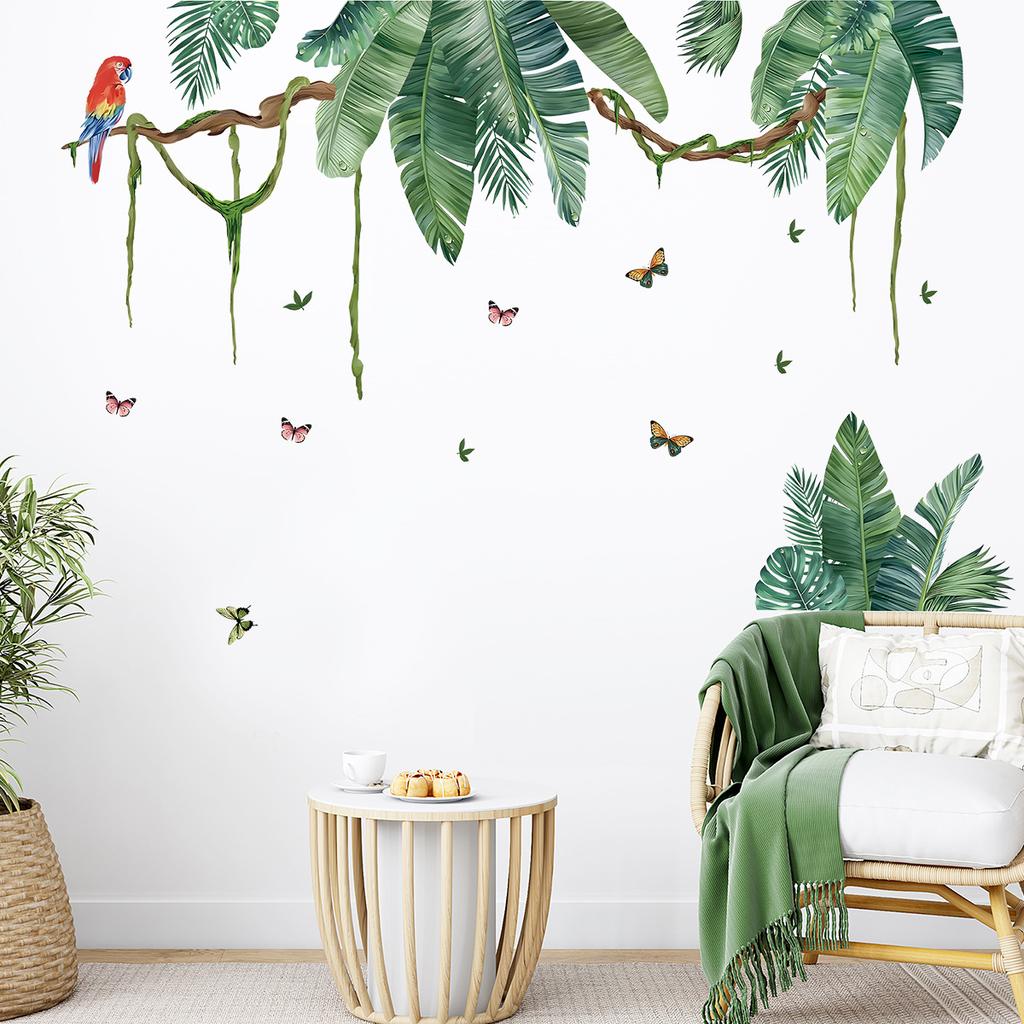 Акварельные наклейки на стену с изображением листьев, бабочек, птиц, растений, для декора гостиной, детской комнаты, спальни, украшения на стену