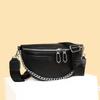 New Fashion Women's Waist Bag Cowhide Leather Simple Chains Streetstyle Crossbody Bags Female Banana Hip Purse Travel Fanny Pack