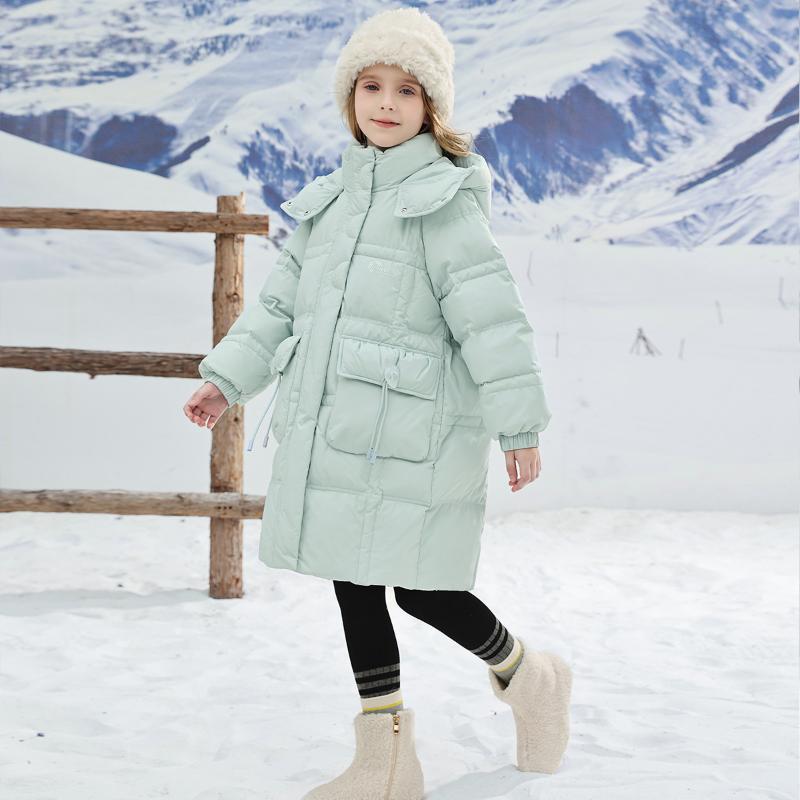 Детская одежда. Куртка-пуховик средней длины для девочек. Новый стиль. Зимняя одежда. Детское толстое утепленное пальто.