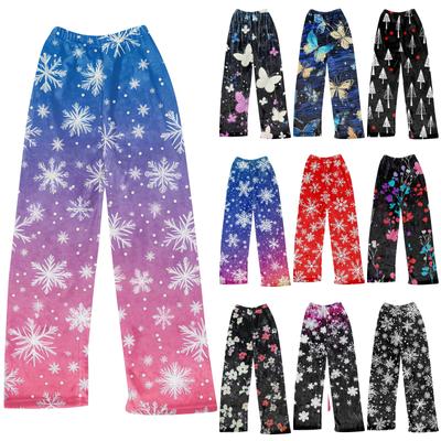 Женские зимние брюки, длинные брюки, рождественские принтованные брюки